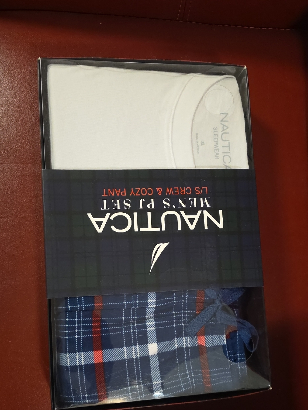 Nautica White Crew Tee with Blue & Red Plaid Lounge Pants